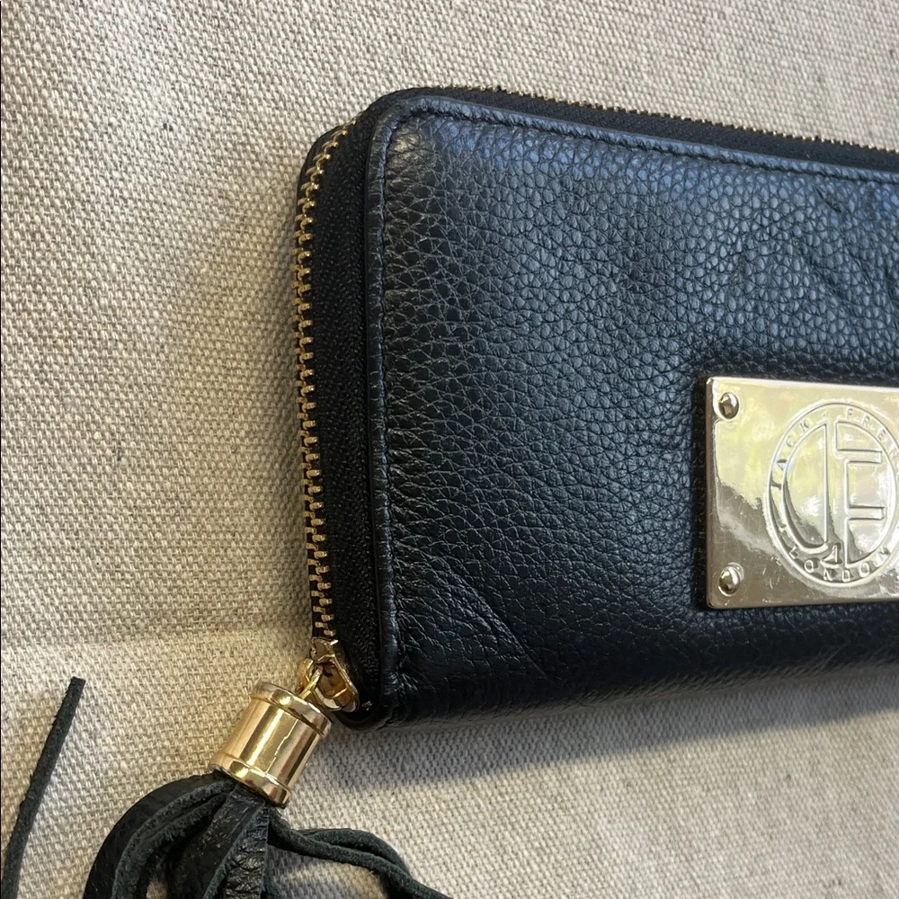Jack French London Black Leather Zip Around Wallet Gold Plate Tassel - Picture 4 of 12